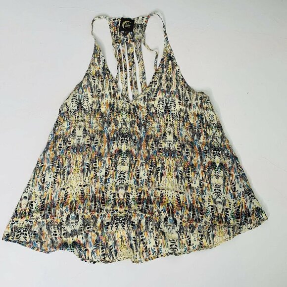 𝅺PLANET Blue Bohemian feather summer top beige XSMALL sleeveless flowy NEW - Picture 1 of 11